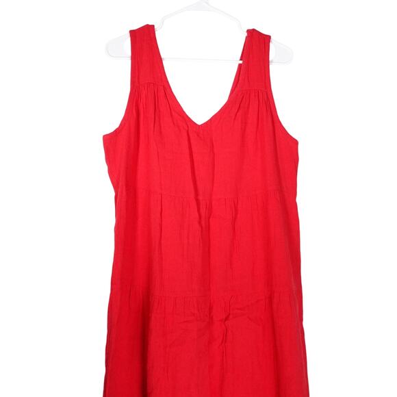 NWOT Quince Wild Cherry Red Organic Cotton Gauze Tiered Maxi Dress Medium 4265-Q - Picture 4 of 11